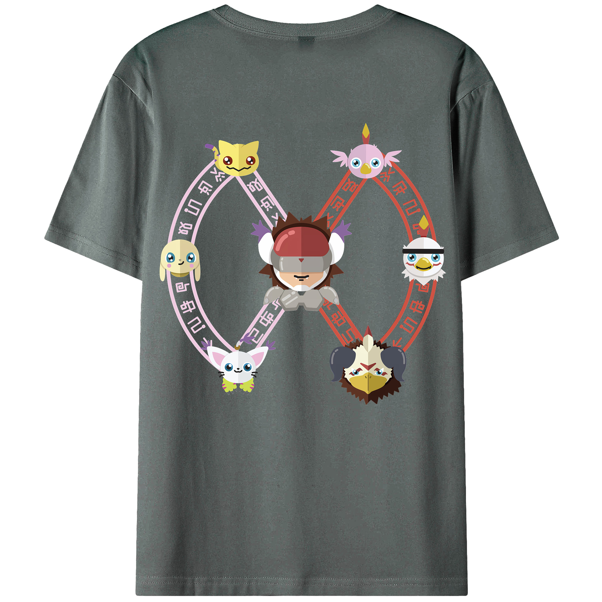 （画像用） Digimon デジタルモンスター/デジモン 綿100％ メンズ半袖Tシャツ（バックプリント） 通気性